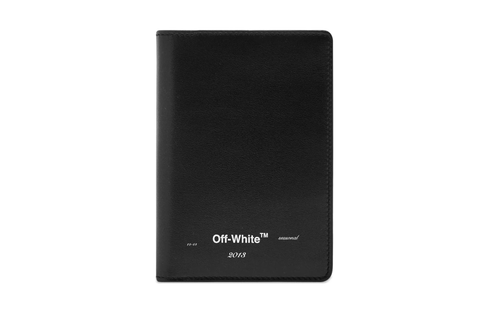 OFF WHITE Leather Card Holder Passport Holder Men"s Black