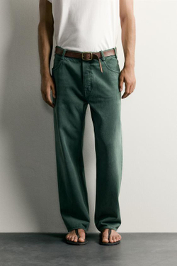 ZARA ДЖИНСЫ RELAXED FIT СО СТРЕЛКАМИ, БУТЫЛОЧНО-ЗЕЛЕНЫЙ