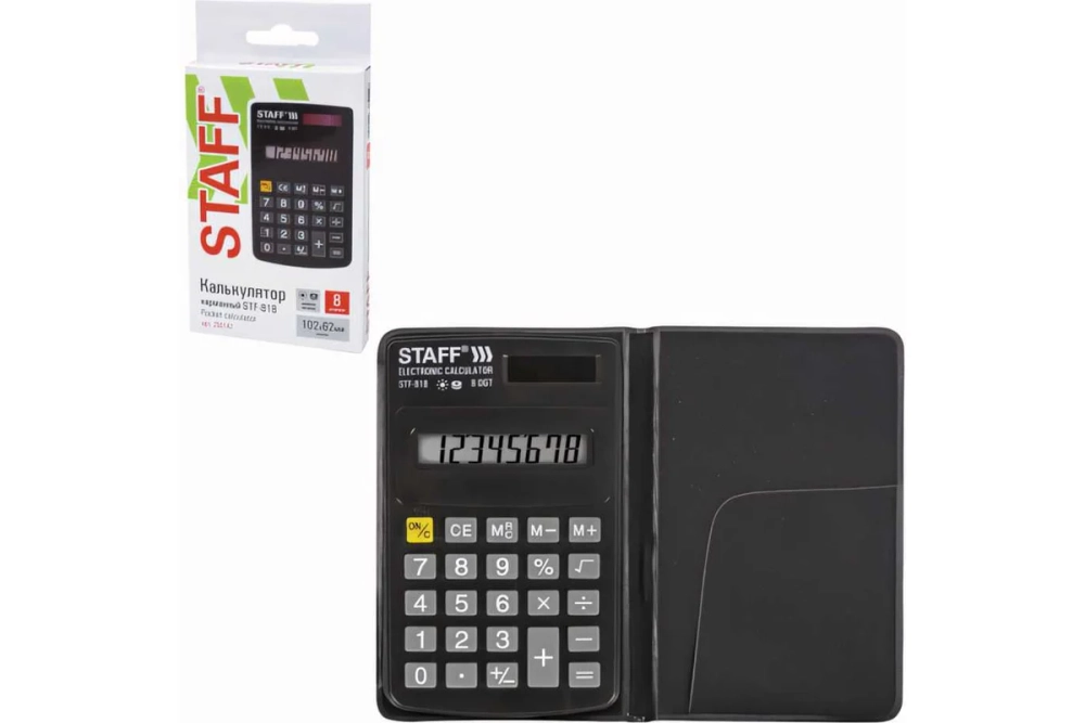 Карманный калькулятор STAFF STF-818 102х62мм, 8 разрядов, двойное питание, 250142