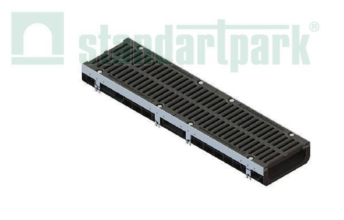 Лоток водоотводный пластиковый PolyMax Drive DN200 h97 с решеткой щелевой чугунной ВЧ кл.D400 (к-т)