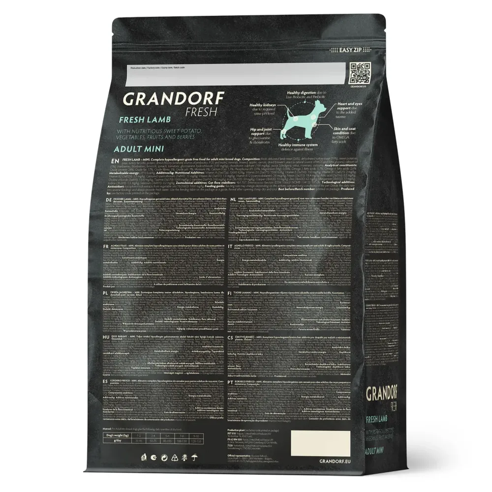 Сухой корм GRANDORF Fresh Dog Adult MINI Lamb&Sweet Potato для собак мелких пород из свежего мяса ягненка с бататом