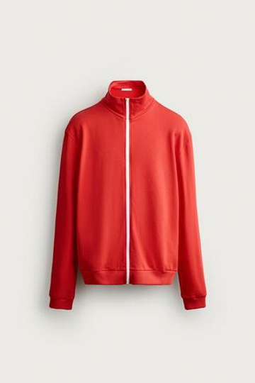 ZARA ТОЛСТОВКА СВОБОДНОГО КРОЯ НА КОНТРАСТНОЙ МОЛНИИ, КРАСНО-ОРАНЖЕВЫЙ