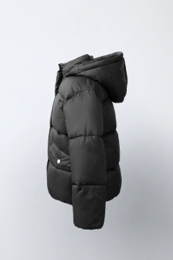 ZARA СТЕГАНАЯ КУРТКА WATER-REPELLENT С КАПЮШОНОМ, ЧЕРНЫЙ
