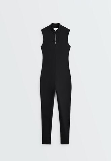 Oysho Длинный комбинезон Comfortlux с воротником-стойкой, черный