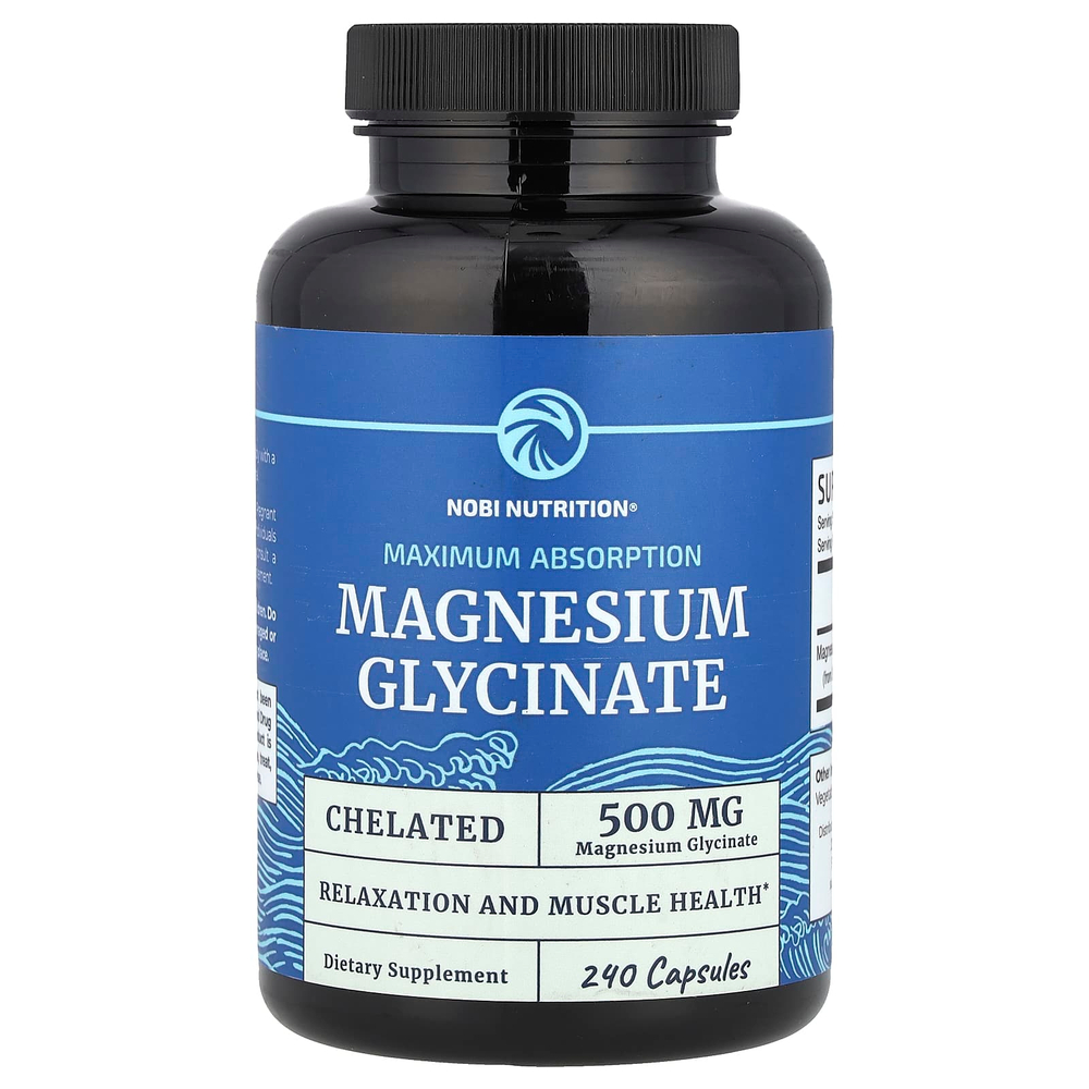 Nobi Nutrition, глицинат магния, максимальное усвоение, 240 капсул (250 мг в 1 капсуле)