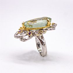 Кольцо серебро 925° — Празиолит, аметист