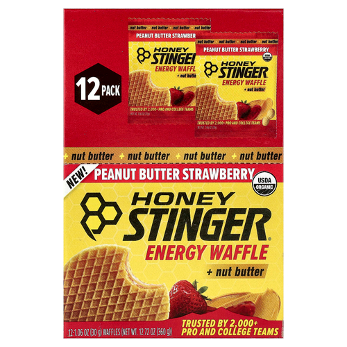 Honey Stinger, Energy, вафли и ореховая паста, арахисовая паста и клубника, 12 вафель по 30 г (1,06 унции)