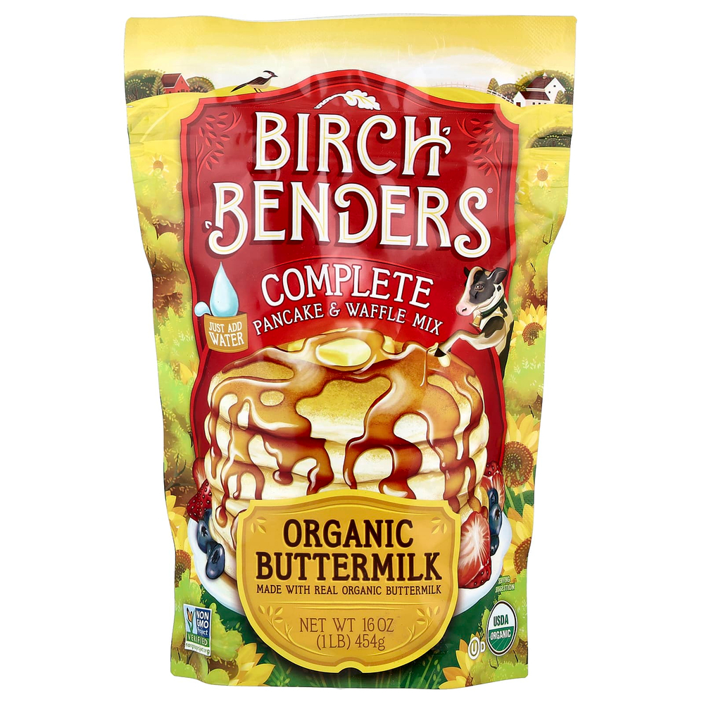 Birch Benders, смесь для приготовления блинов и вафель, органическая пахта, 454 г (1 фунт)