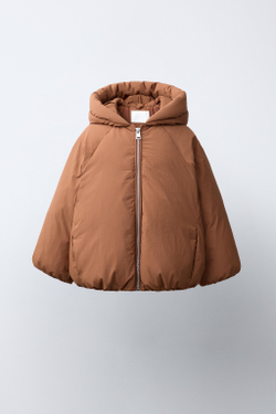 ZARA ПУХОВИК С НАПОЛНИТЕЛЕМ ИЗ ПЕРА И ПУХА WATER REPELLENT, КАРАМЕЛЬНЫЙ