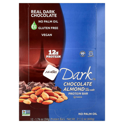NuGo Nutrition, Dark®, протеиновые батончики, шоколад и миндаль с морской солью, 12 батончиков по 50 г (1,76 унции)