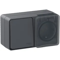 Блок розетка + выключатель одноклавишный IP54 Systeme Electric AtlasDesign Profi54 Антрацит ATN544070
