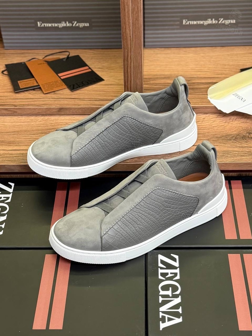Кеды Zegna Triple Stitch с вставками кожи крокодила