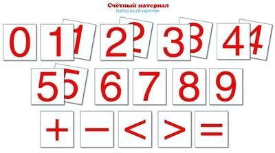 Набор карточек "Цифры и математические знаки", 20 штук, 50*55мм (Сфера)