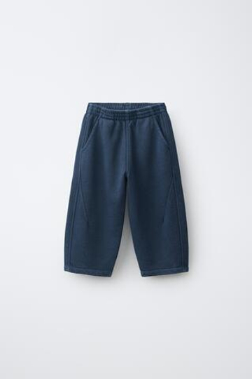 ZARA ОДНОТОННЫЕ БРЮКИ BARREL, МОРСКОЙ СИНИЙ