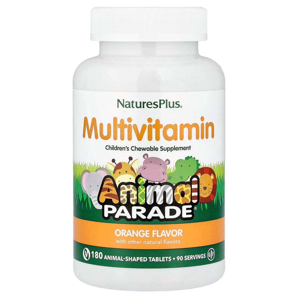 NaturesPlus, Animal Parade®, жевательные мультивитамины для детей, со вкусом апельсина, 180 таблеток в форме животных