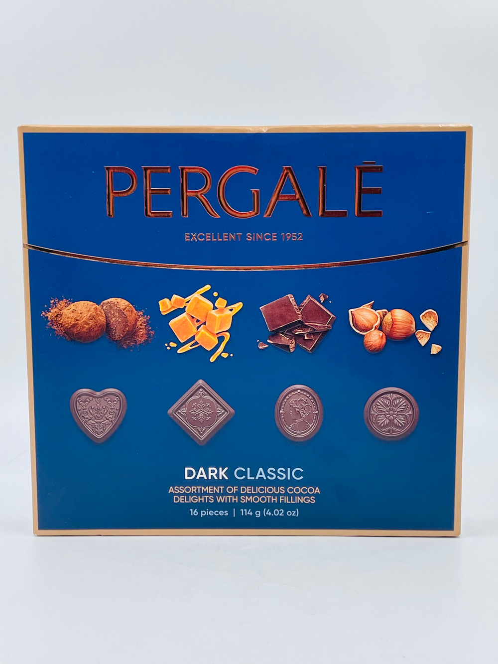 Набор конфет Pergale Dark Classic в темном шоколаде с начинками (шоколадная, карамельная, трюфельная, с фундуком) 114 г (из Литвы)