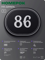 Номерок на дверь квартиры 86, для кабинета, офиса, шильдик 9 х 7 см, черный, Айдентика Технолоджи