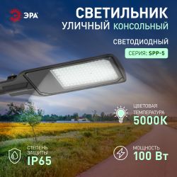 Светильник уличный светодиодный ЭРА SPP-504-0-50K-100 100Вт 5000К IP65 КСС Д консольный | Уличные консольные светильники