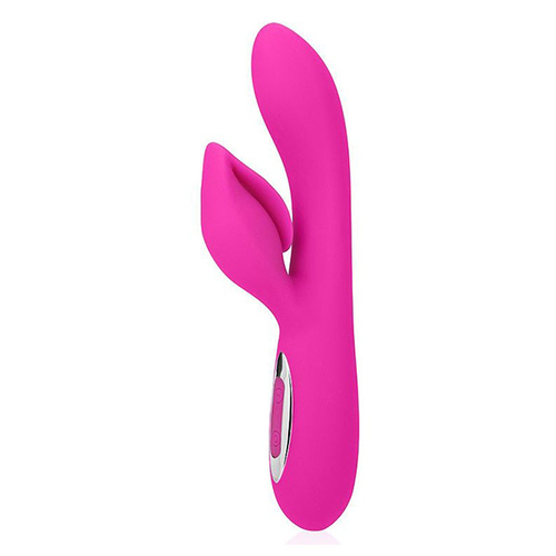Розовый вибромассажер 20см с отростком в виде бутона Bior Toys Cosmo CSM-23131