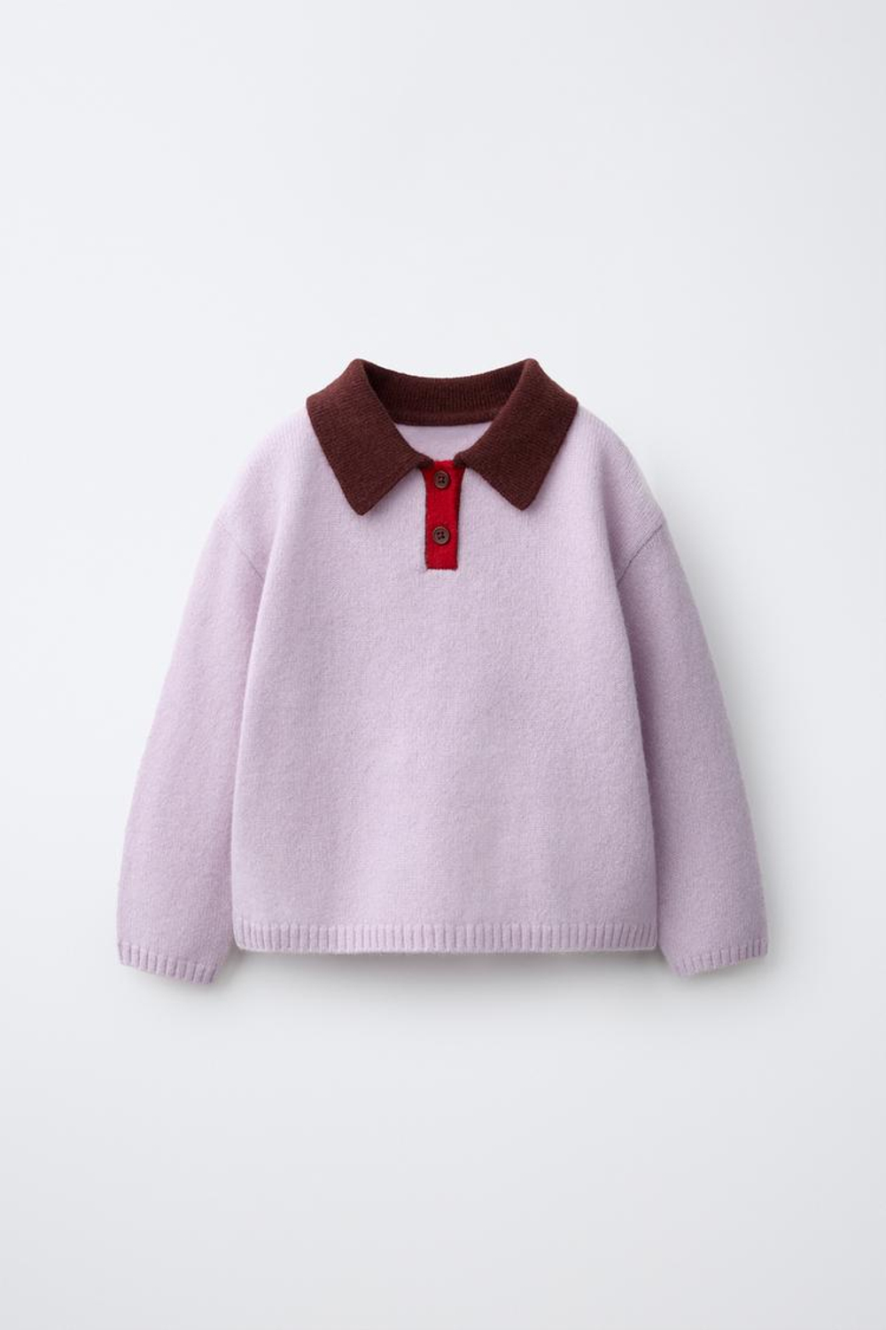 ZARA ТРИКОТАЖНОЕ ПОЛО COLORBLOCK ИЗ 100% ШЕРСТИ, СВЕТЛО-СИРЕНЕВЫЙ