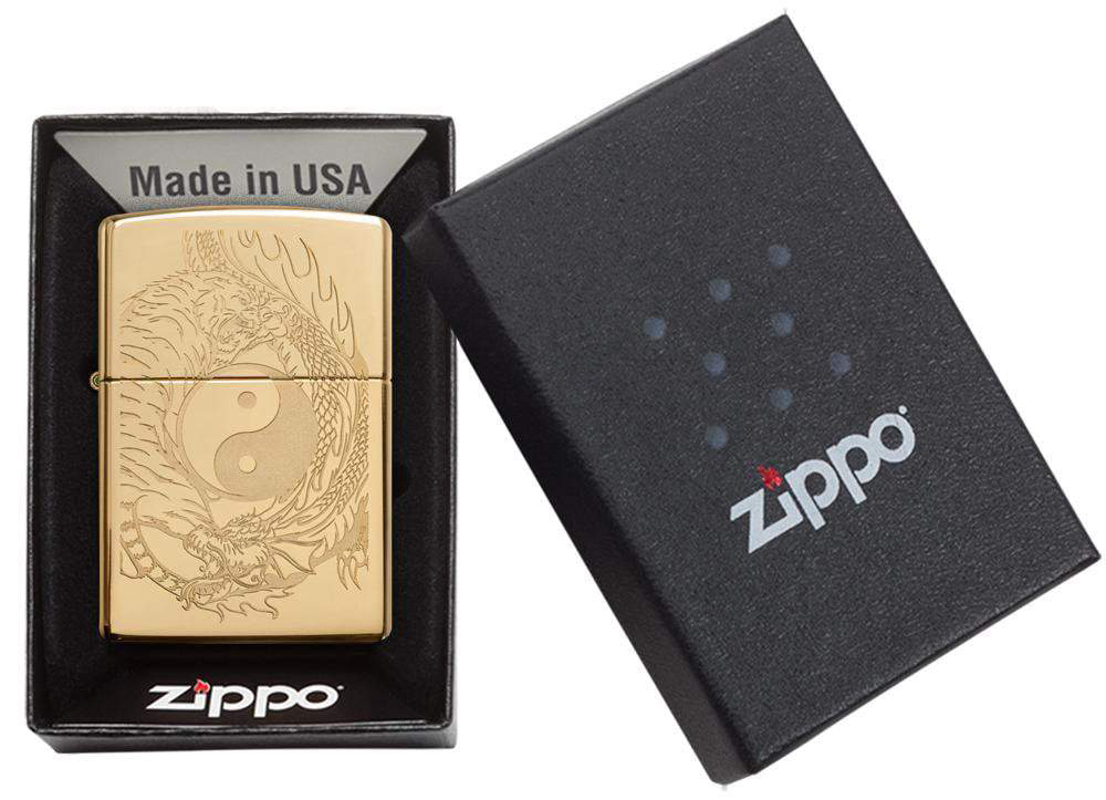 Зажигалка Zippo Classic с покрытием High Polish Brass, латунь/сталь, золотистая, 36x12x56 мм