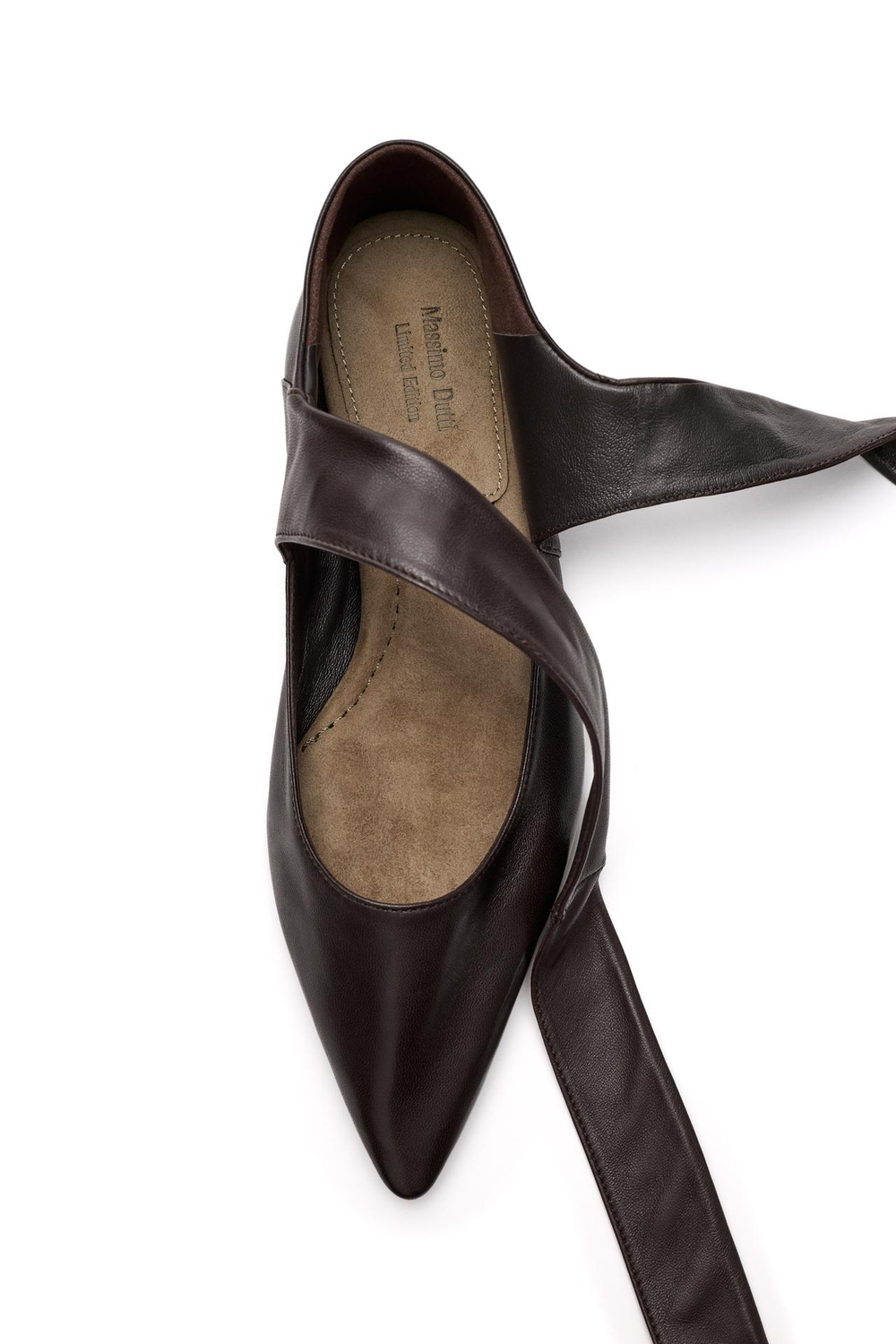 Massimo Dutti Кожаные балетки на шнуровке - Limited Edition, коричневый