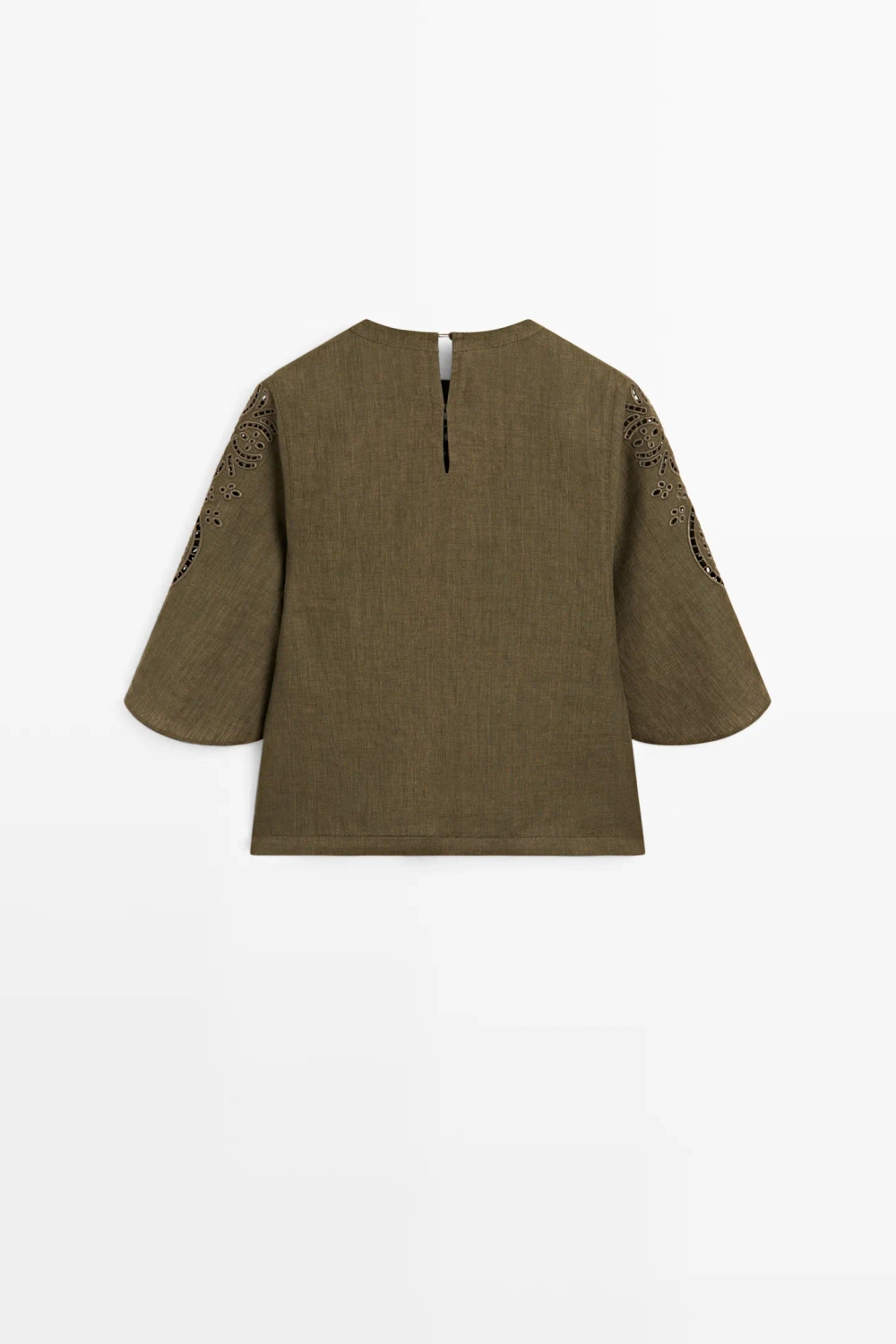 Massimo Dutti БЛУЗКА ИЗ СМЕСОВОЙ ЛЬНЯНОЙ ТКАНИ С ВЫШИВКОЙ, ФИСТАШКОВО-ЗЕЛЕНЫЙ