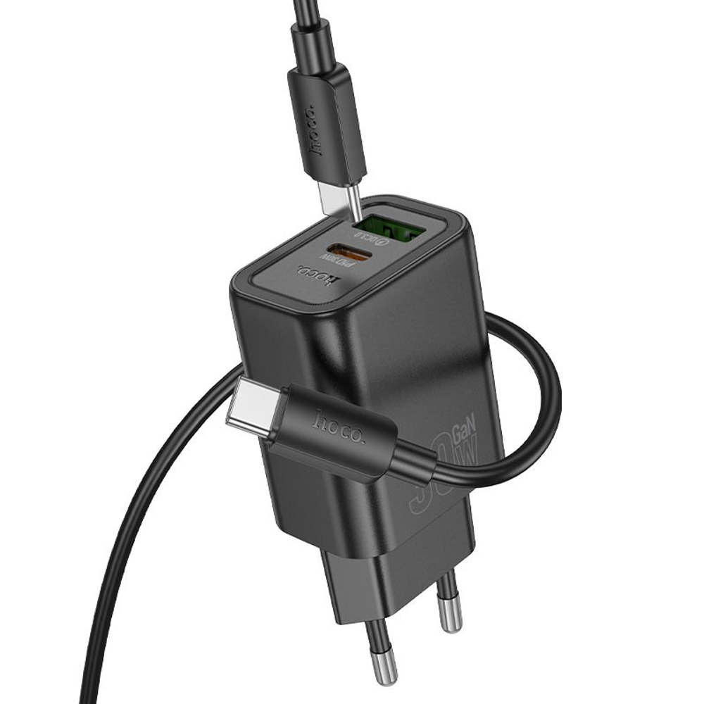 Сетевое зар. устр. Hoco N63 с шнуром Type-C на Type-C 1USB/1С PD/QC3.0 3A 30W черное