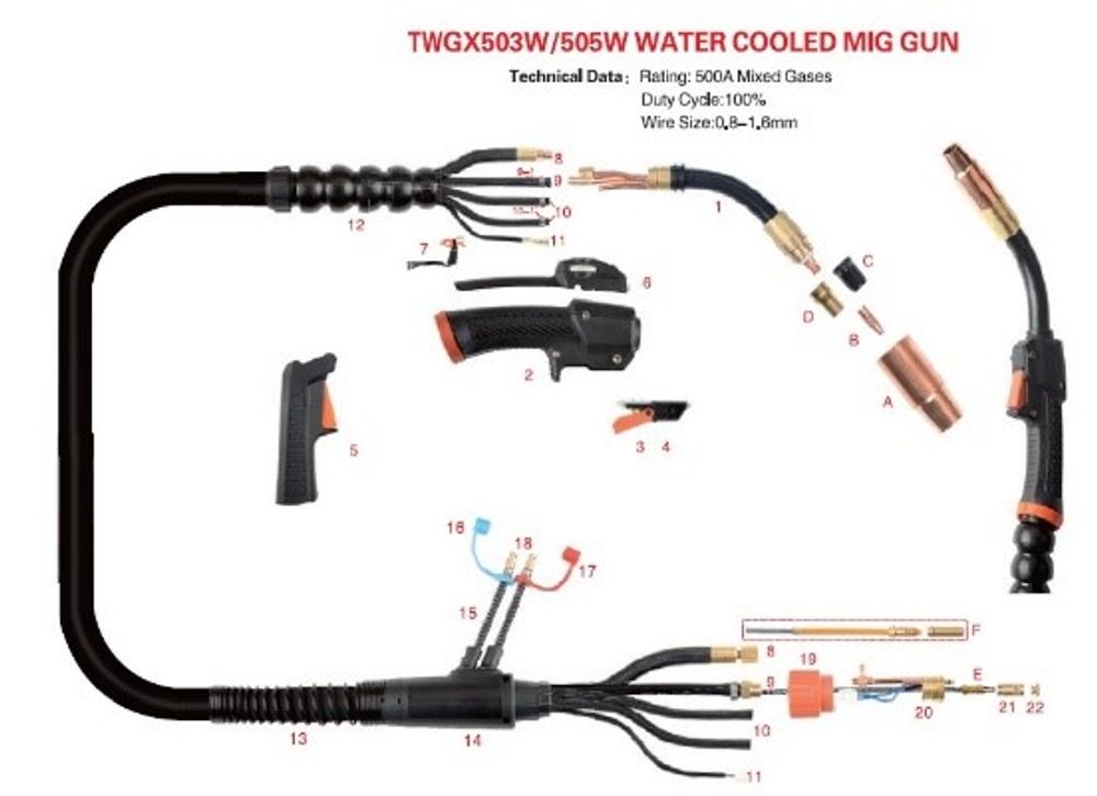 Сварочная горелка TWGX503W Water Cooled MIG Gun 3.5 m TWGX503W35