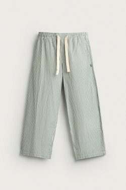 ZARA БРЮКИ BAGGY FIT В ПОЛОСКУ, ЗЕЛЕНЫЙ