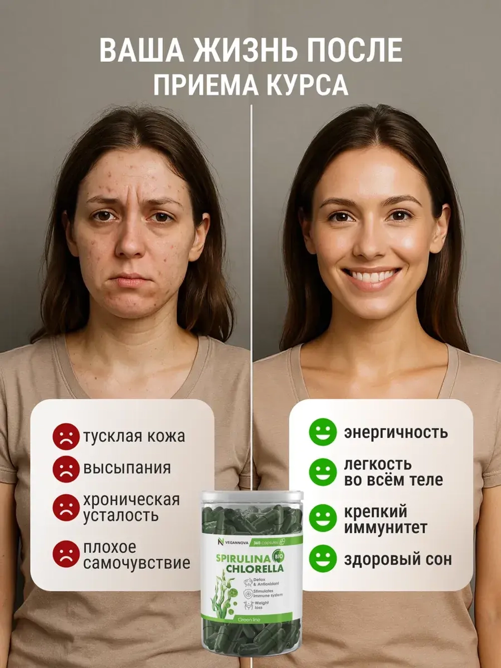 Микс Спирулина+хлорелла (360 капсул)