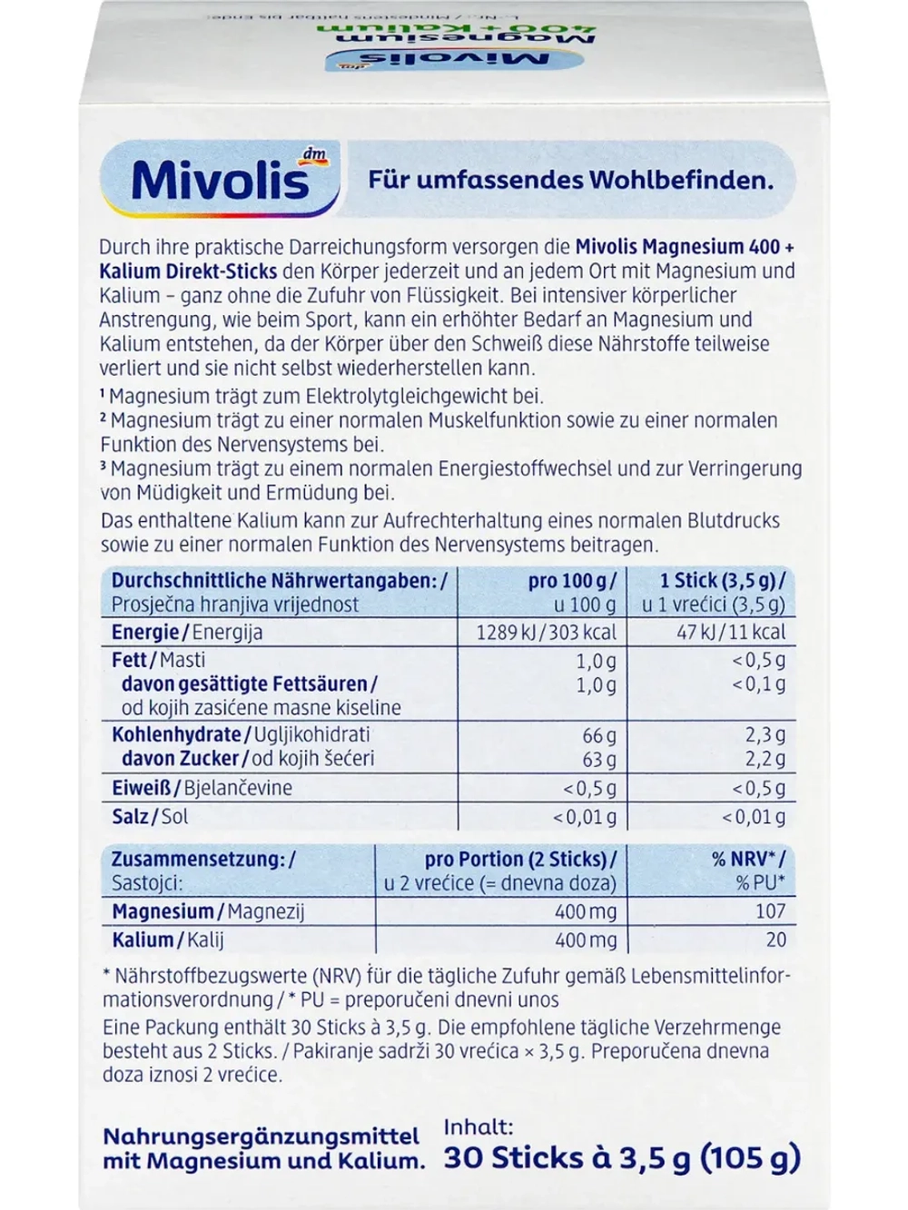 Mivolis Магний 400+ калий (саше) 30 шт., 105 г.