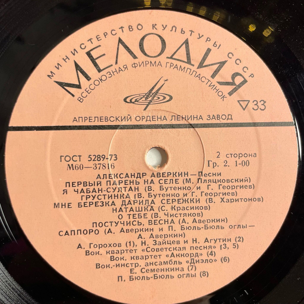 Винтажная виниловая пластинка LP Александр Аверкин Песни (СССР 1975)