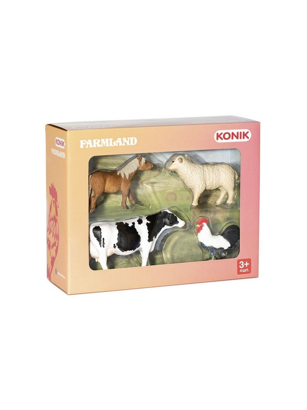 Фигурка KONIK набор животных фермы: петух, овца, пони, корова