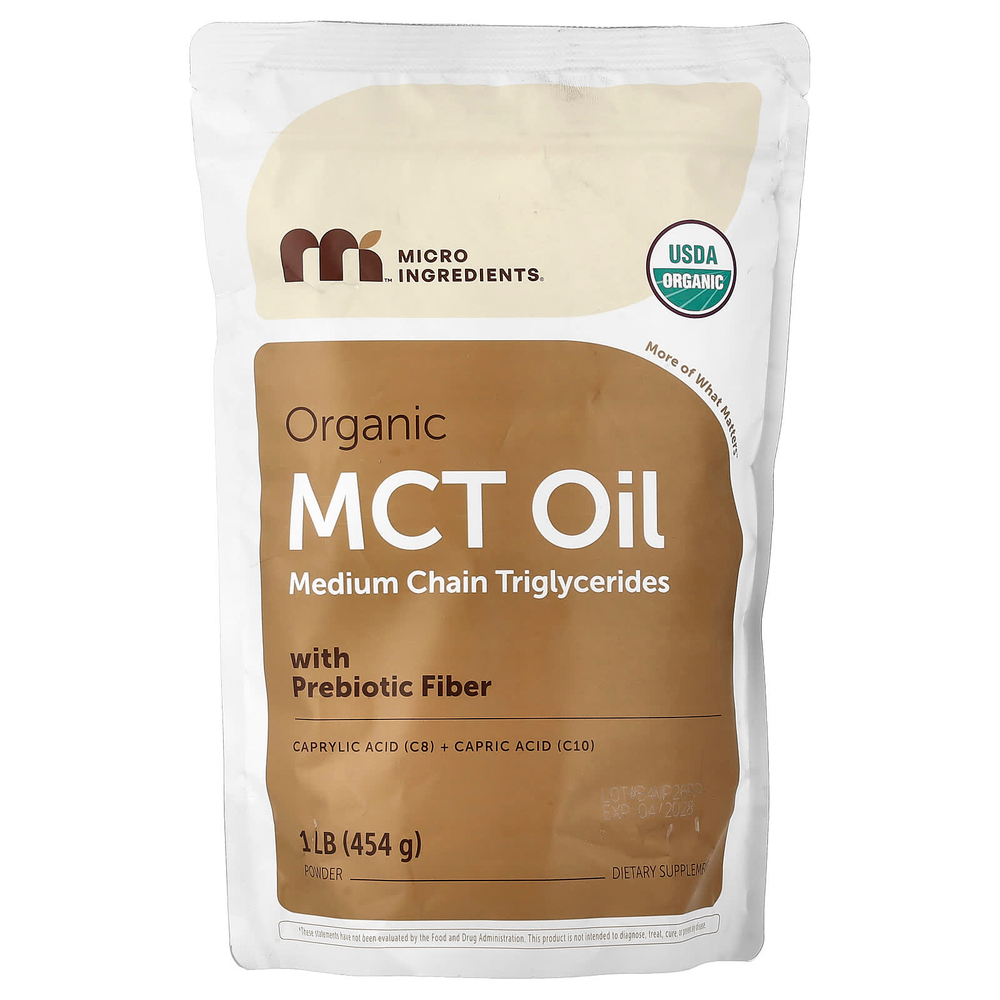 Micro Ingredients, органическое масло MCT в порошке с пребиотической клетчаткой, 454 г (1 фунт)
