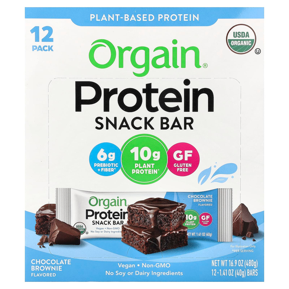 Orgain, Protein Snack Bar, шоколадный брауни, 12 батончиков по 40 г (1,41 унции)