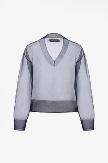 ZARA X JOHN GALLIANO ПОЛУПРОЗРАЧНЫЙ ДЖЕМПЕР С V-ОБРАЗНЫМ ВЫРЕЗОМ, МОРСКОЙ СИНИЙ