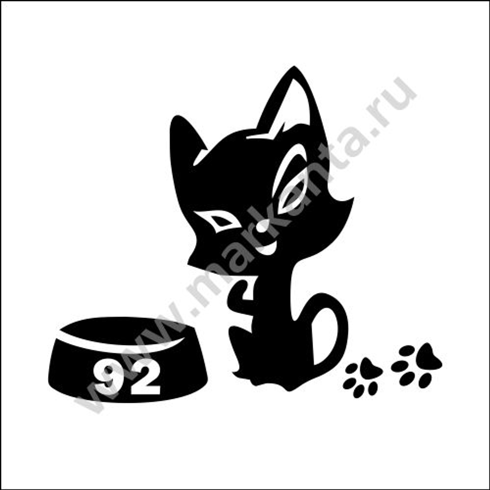 Авто мото наклейка на бензобак "Котенок с миской А-92"