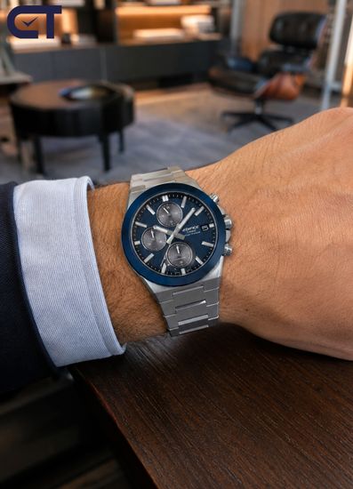 CASIO EFS-S650D-2ADF EDIFICE мужские наручные часы — солнечный хронограф с керамическим безелем и синим циферблатом