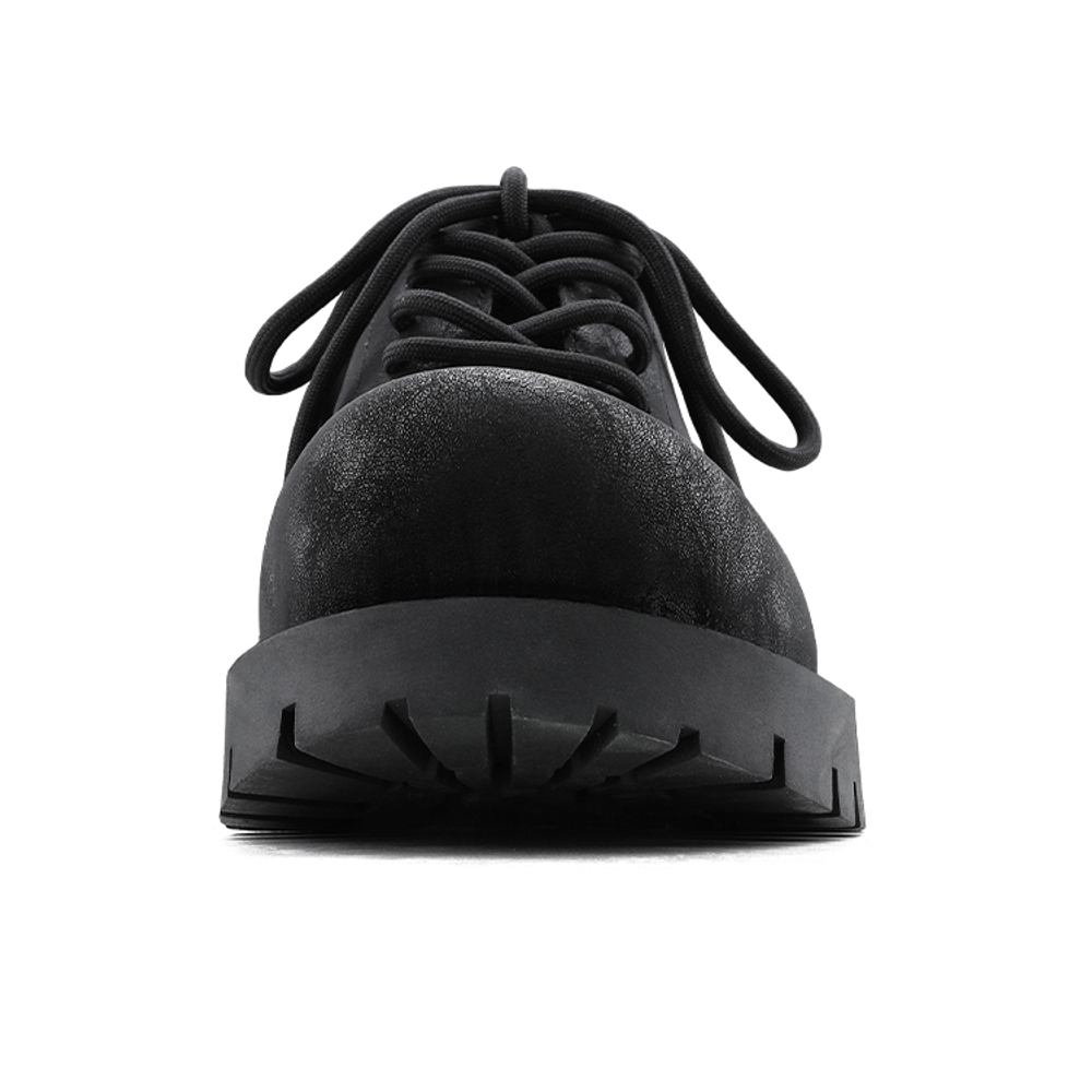 HANQIAORIJI Black Blood Collection Cow Split Leather Casual Shoes Men"s Black