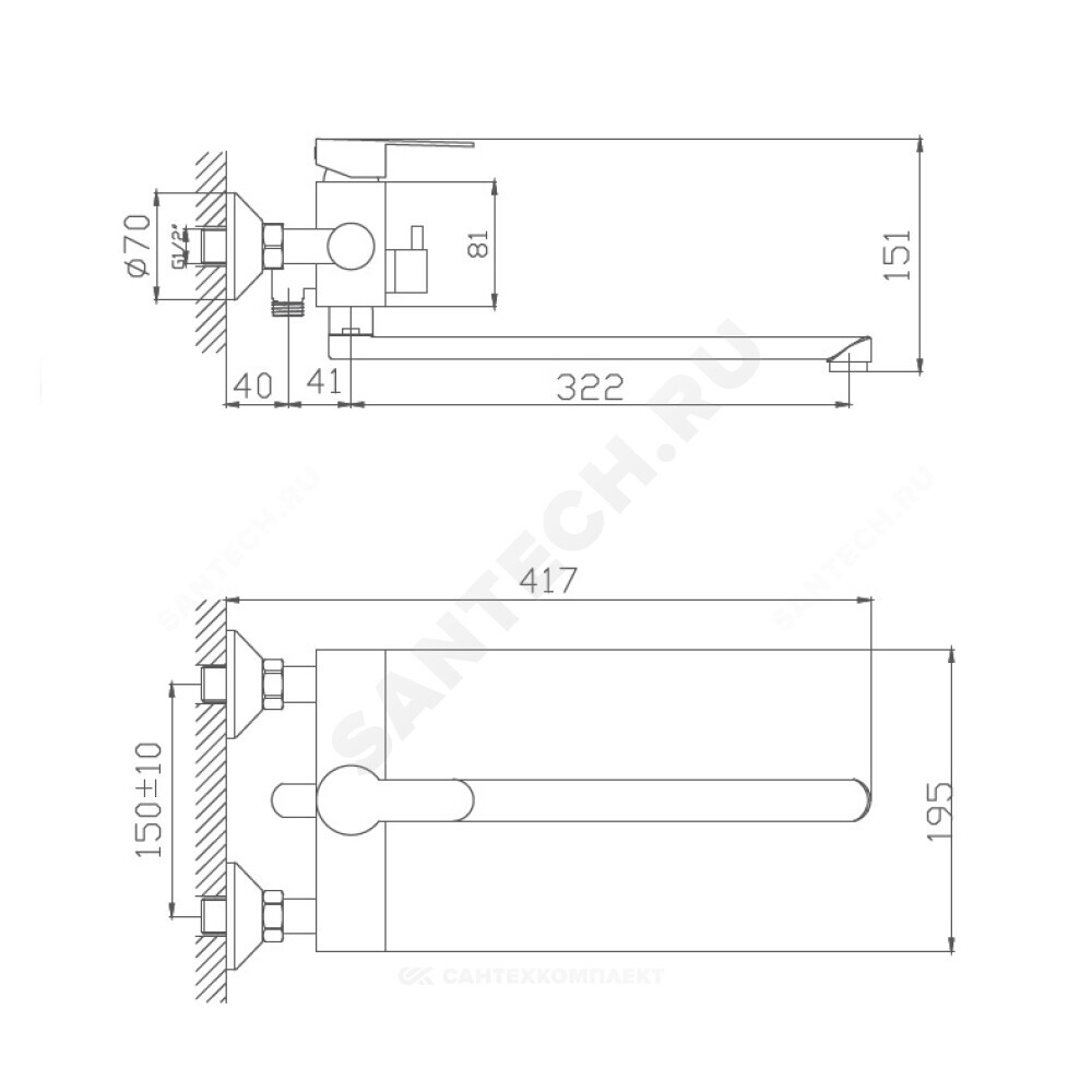 Смеситель для ванны с душем одноручный Haiba HB22801