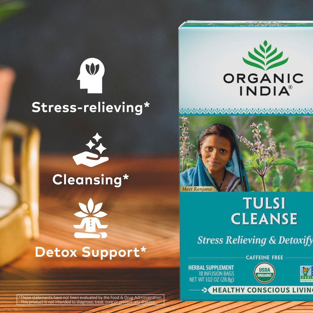 Organic India, Очищающий чай с тулси, без кофеина, 18 пакетиков, 28,8 г (1,02 унции)
