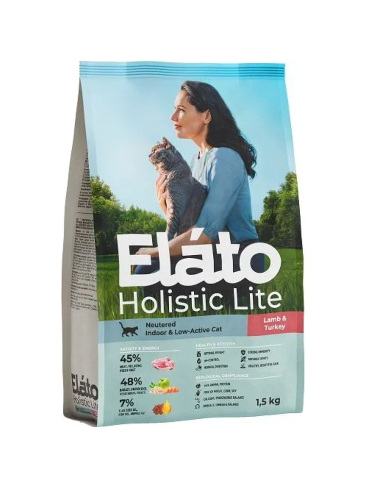 Сухой корм ELATO Holistic Lite для кастрированных и стерилизованных кошек с ягненком и индейкой - 1,5 кг