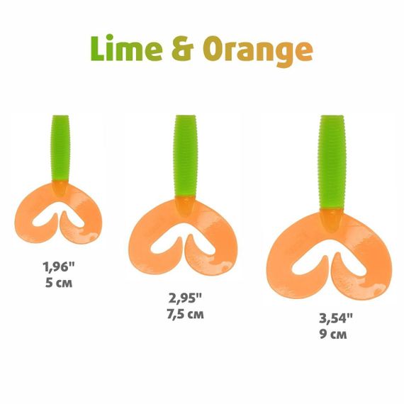 Твистер Helios Credo Double Tail 3,54"/9 см Lime &amp; Orange 5шт. (HS-28-020)