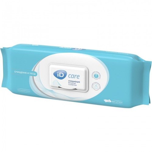 Салфетки влажные очищающие ID Care 20×28 см, 64 шт