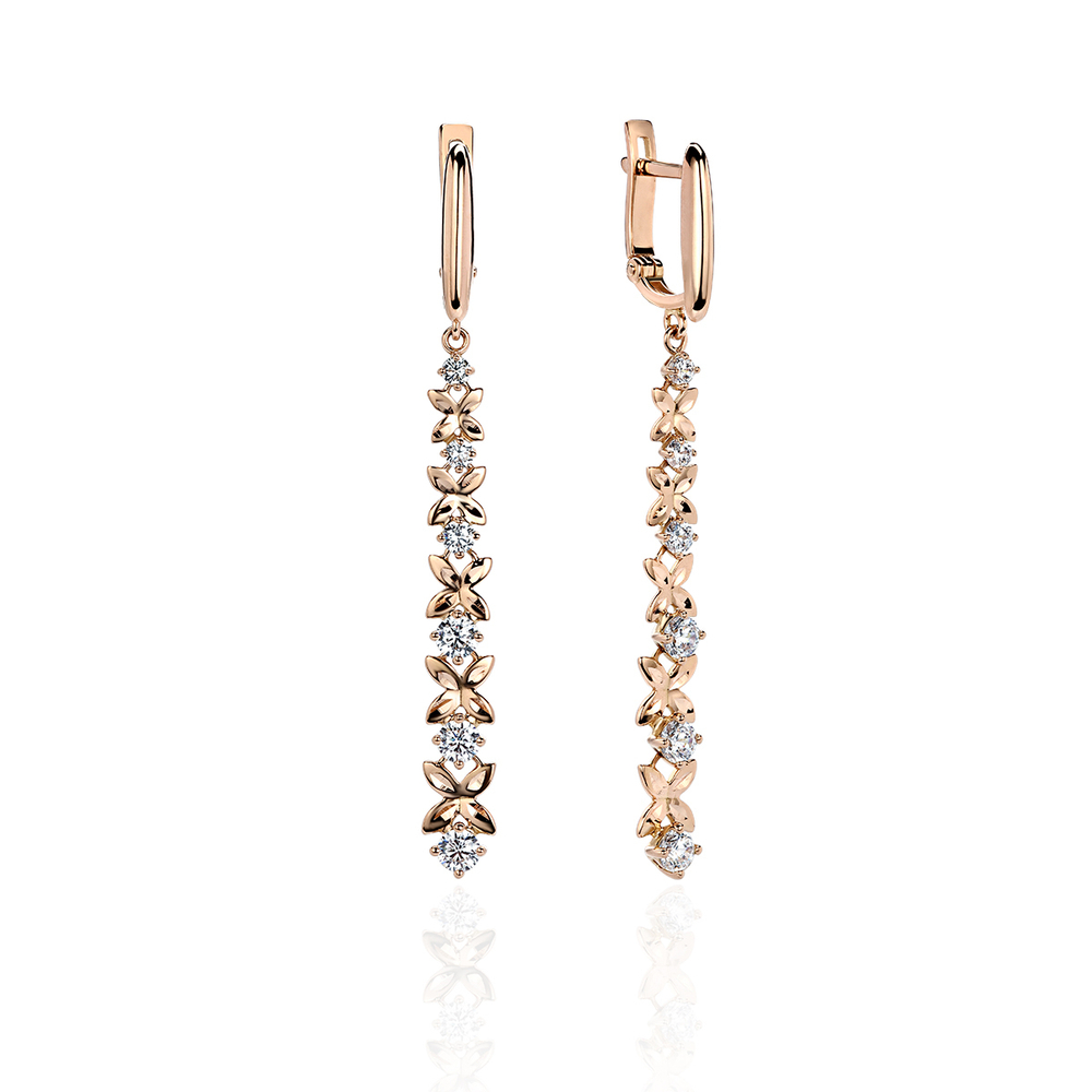 Серьги с фианитом из красного золота 585 пробы JA-S-1С115090