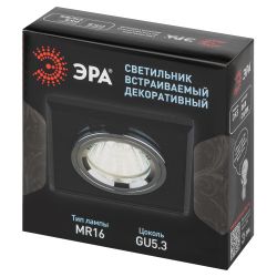 Светильник встраиваемый декоративный ЭРА DK8 CH/BK под лампу MR16 GU5.3 квадратный черный/хром | Декоративные встраиваемые светильники