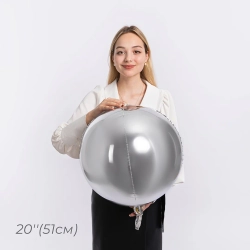 Шар 3D (20''/51 см) Сфера, Серебро, 1 шт. в уп.