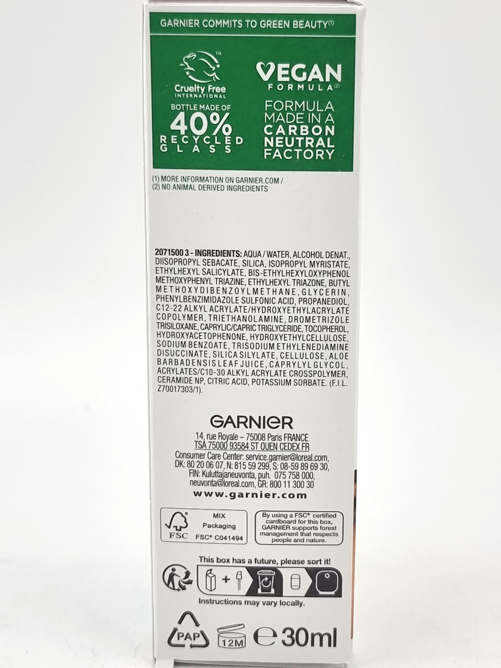 Сывортока для лица солнцезащитная SPF 50 Garnier Super UV Invisible Serum  с керамидами 30 мл (Франция)