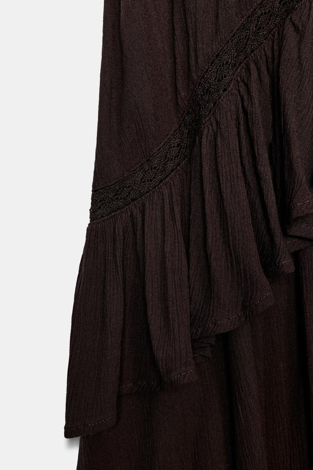 ZARA ЮБКА МИДИ С ВОЛАНАМИ, КОРИЧНЕВЫЙ